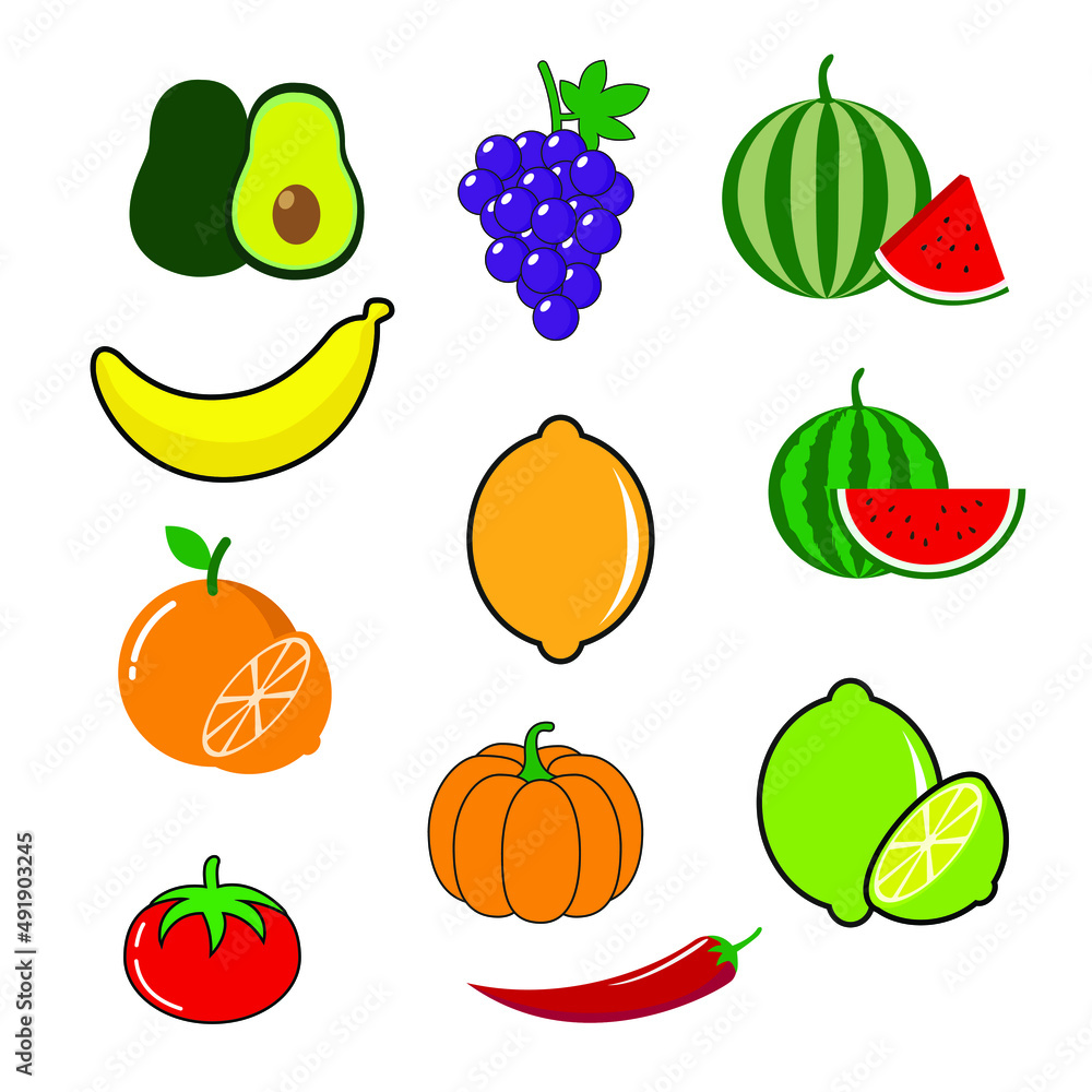 a set of fruit vector illustrations for icons or symbols.fruit food a set of fruit vector illustrations for icons or symbols.fruit food