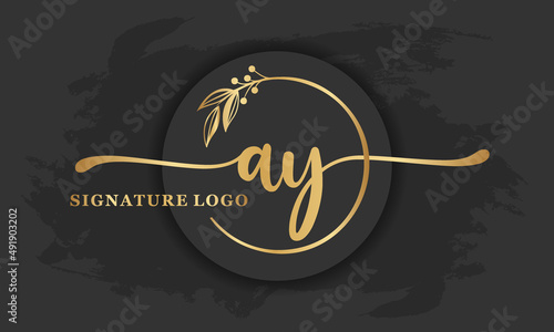 golden signature logo for initial letterLetter Ay. Handwriting vector illustration image