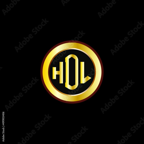 HDL letter circle logo design. HDL letter logo design with black background. HDL creative letter logo with gold colors.
