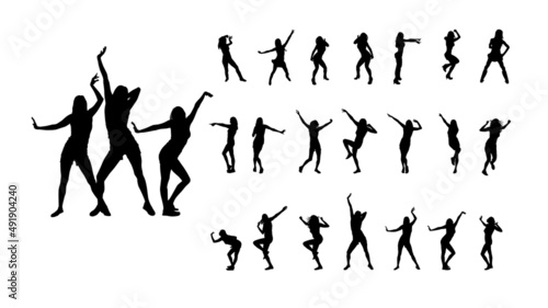 Silhouettes of dancing beautiful girls. Vector illustration
