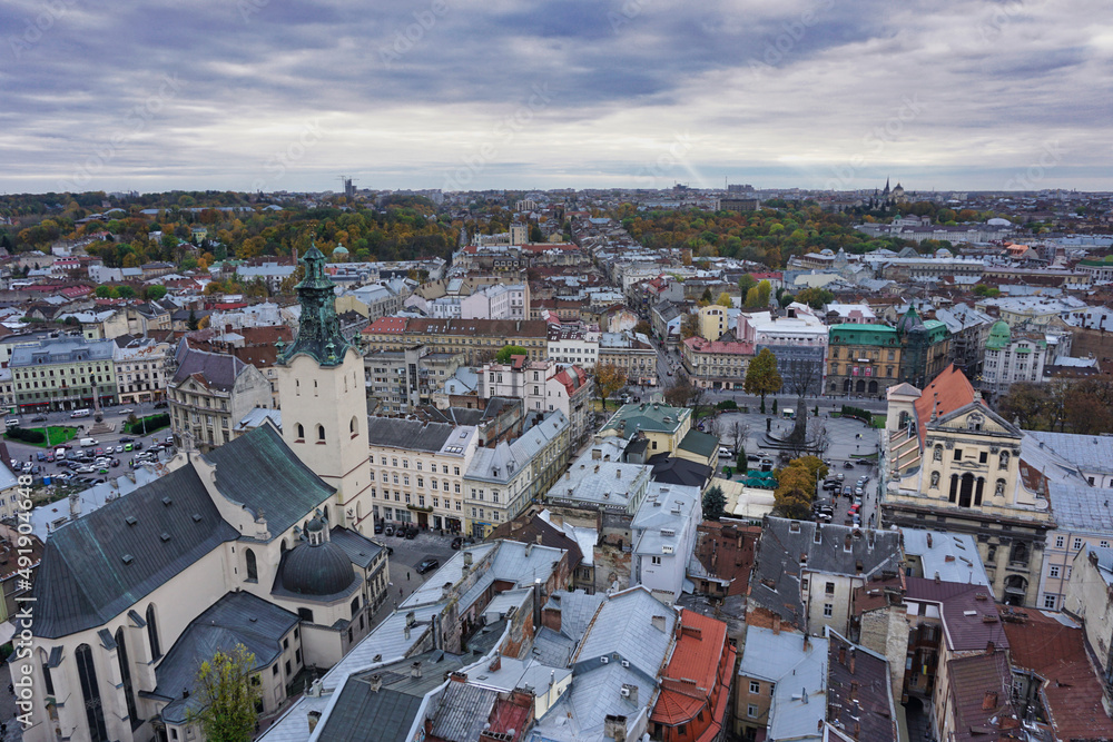 general view of historical city of lviv, ukraine
