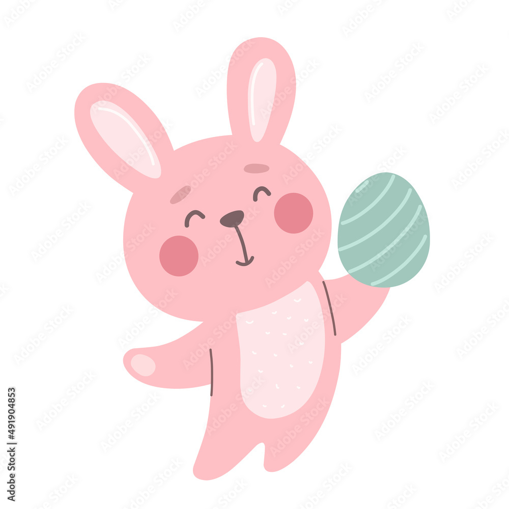 Cute bunny with Easter egg, animal vector isolate. Cute bunny with Easter egg, animal vector isolate.