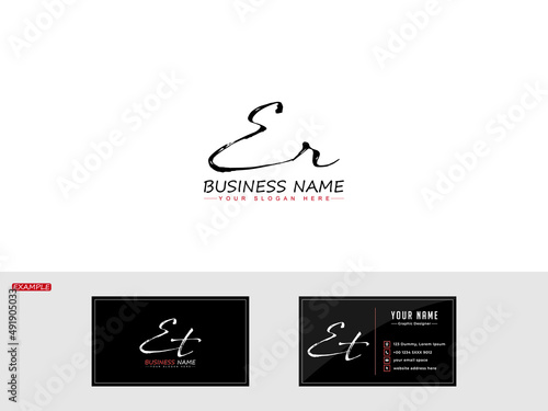 Signature ER Logo, Initial Er re Signature Two Letters brush red black and white Logo and new business card design