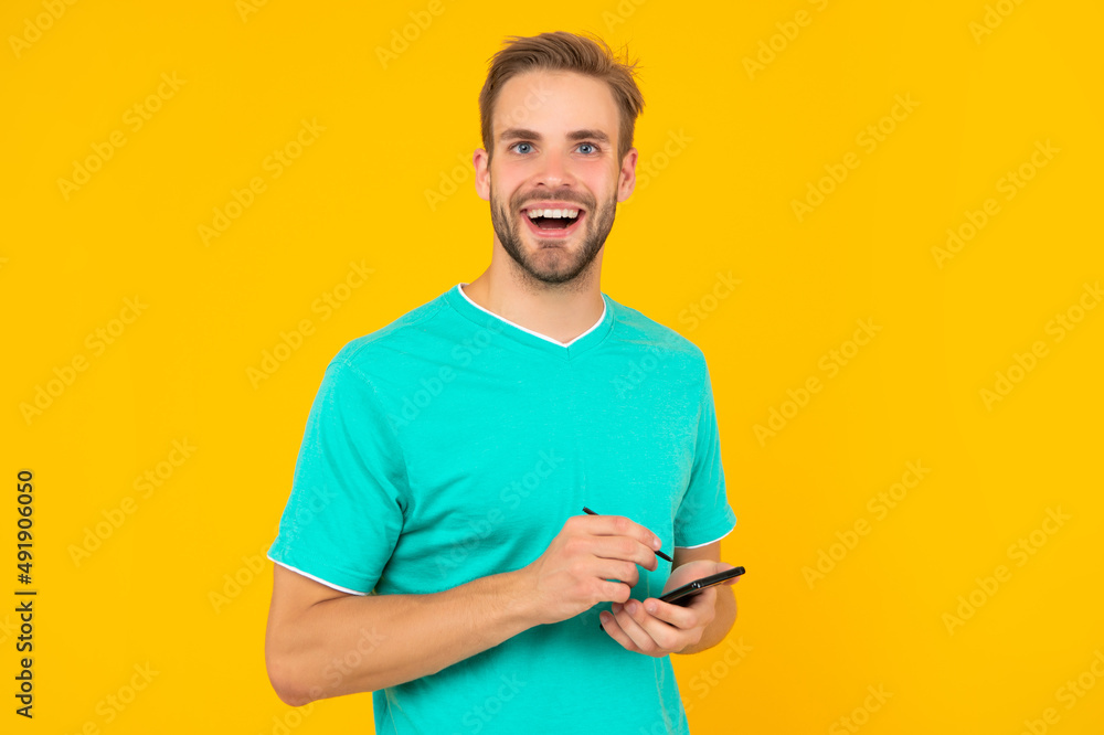 happy man draw graphic design with digital pencil. happy man draw graphic design with digital pencil.
