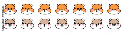 Set of cute faces drawn hamsters. Kawaii hamster with different facial expressions. Collection of avatars mascots funny character animal stickers isolated on white. Vector stock illustration