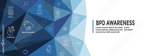 BPD - Borderline Personality Disorder icon set with web header banner