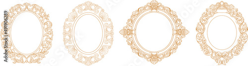 Set of golden oval vintage frames, design elements. Vector.