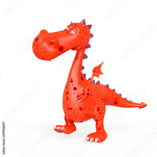 baby dragon is walking up on white background