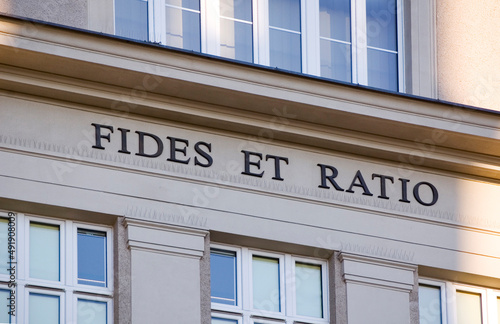 Fides et ratio latin sentence on the fascade. photo