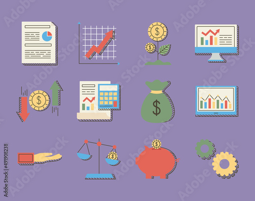 twelve financial economy icons