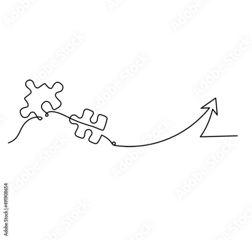 Abstract jigsaw puzzle with direction as line drawing on white background
