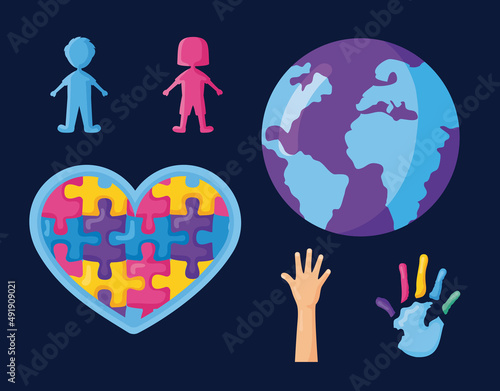 six autism day icons