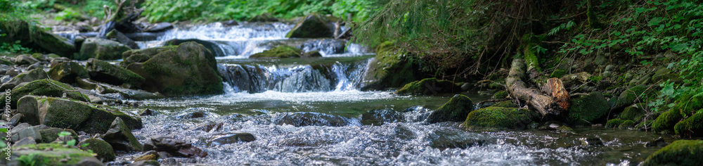 Beautiful summer panoramic landscape, river in the mountains Beautiful summer panoramic landscape, river in the mountains