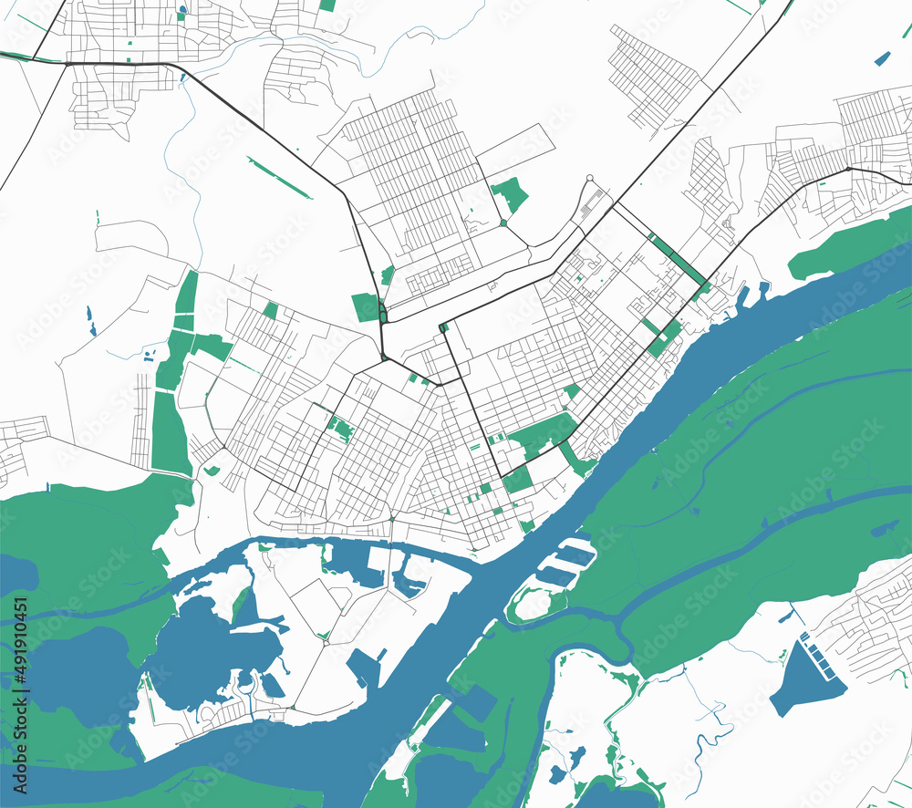 Kherson vector map. Detailed map of Kherson city administrative area. Cityscape panorama illustration. Road map with highways, streets, rivers. Kherson vector map. Detailed map of Kherson city administrative area. Cityscape panorama illustration. Road map with highways, streets, rivers.
