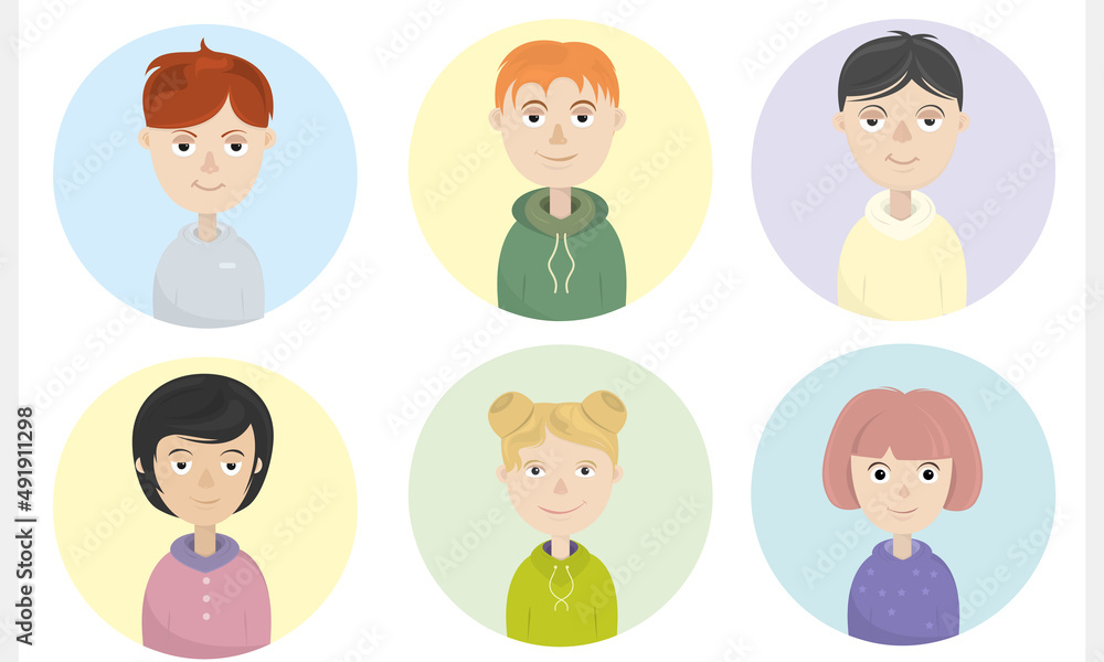 Portraits of people. Young people icons. Avatars of girls and boys. Vector set. Portraits of people. Young people icons. Avatars of girls and boys. Vector set.
