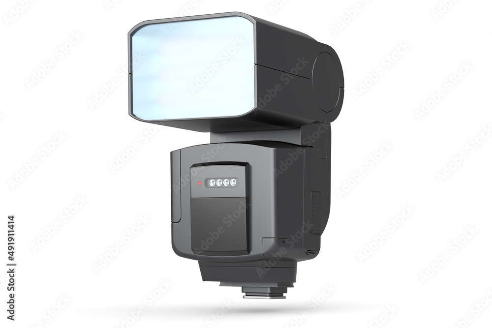 Camera external flash speedlight isolated on white background. Camera external flash speedlight isolated on white background.