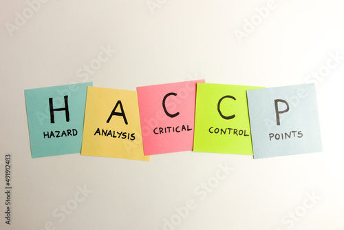 HACCP - Hazard Analysis Critical Control Point acronym handwritten on colorful sticky notes photo