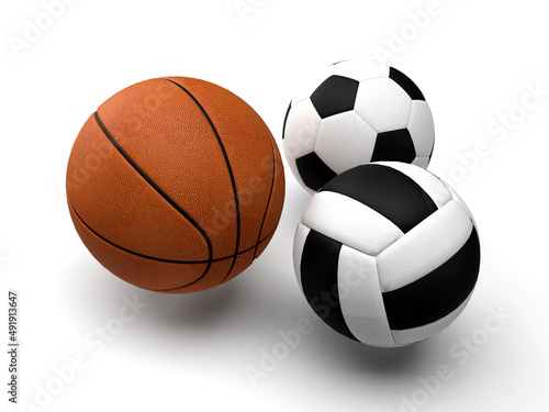 3d render  on a white background sport health  basketball hoops football volleyball balls