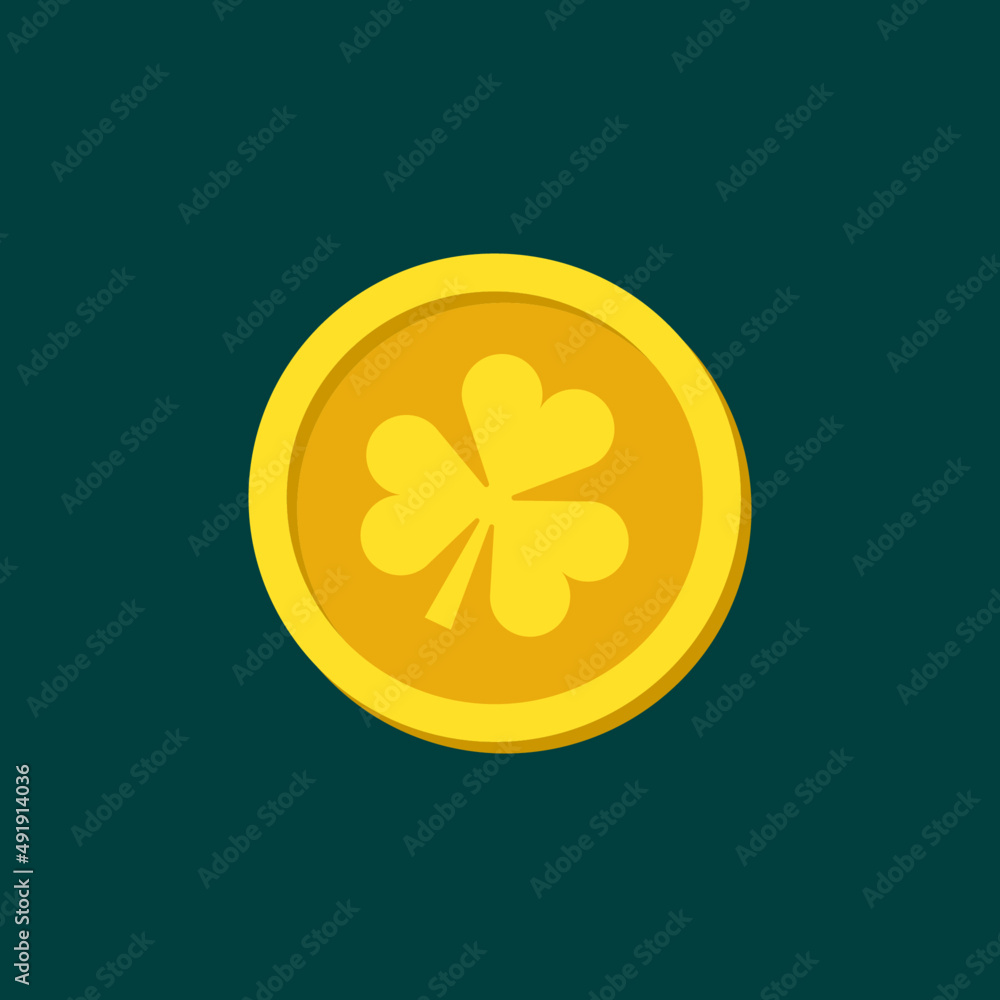 Golden leprechaun coin. Saint Patrick's Day golden Money icon. Golden penny with clover. St. Patrick's day symbol. Treasure sign. Golden leaf. Clover icon. Symbol of luck. Cash money Golden leprechaun coin. Saint Patrick's Day golden Money icon. Golden penny with clover. St. Patrick's day symbol. Treasure sign. Golden leaf. Clover icon. Symbol of luck. Cash money