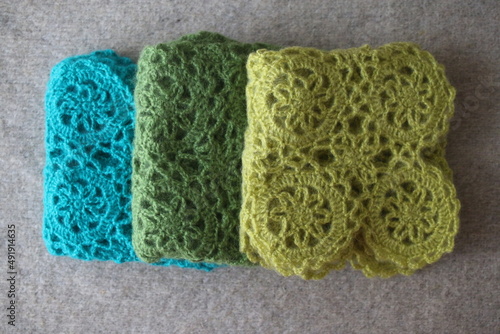 Crochet handmade green szydełko wool flower