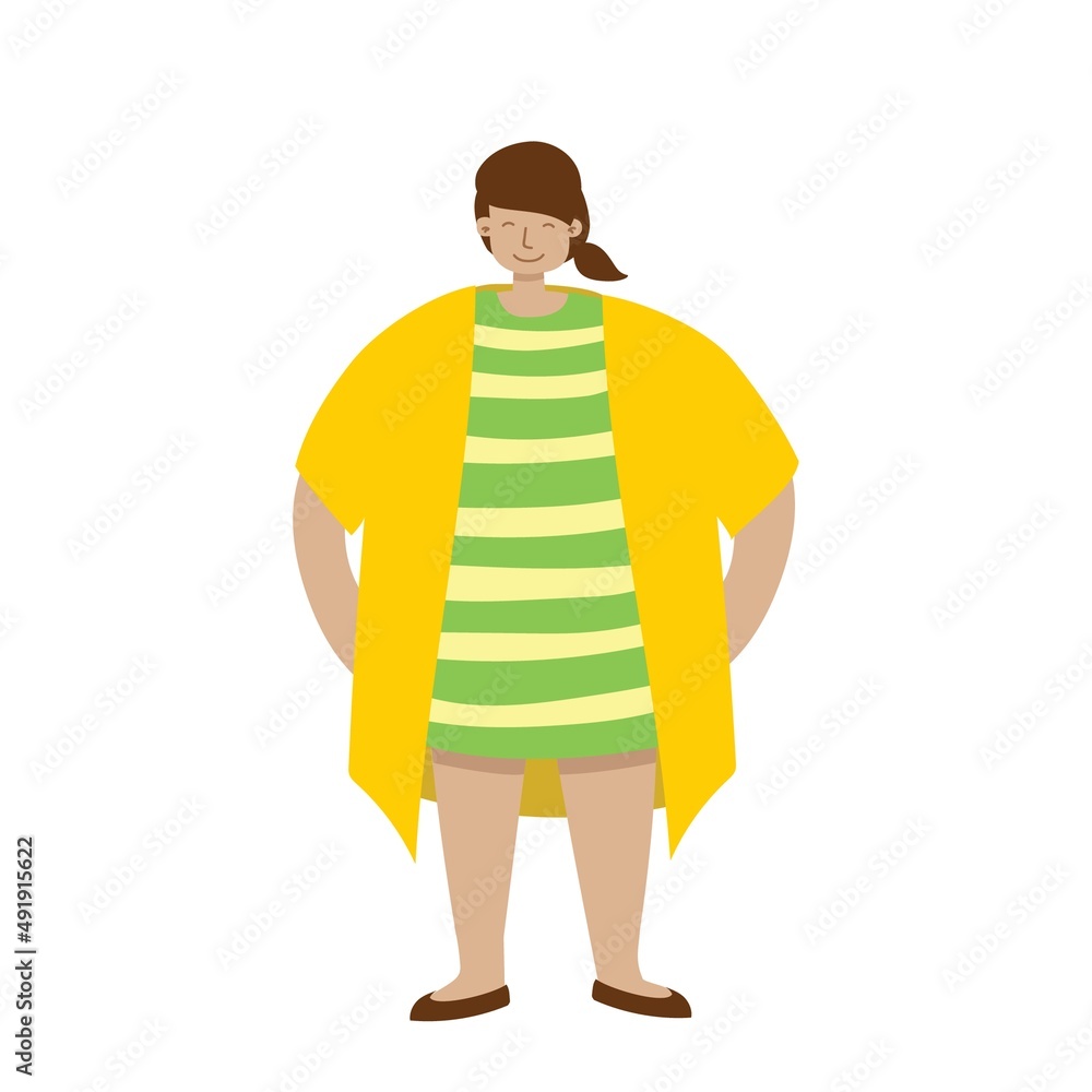 Fototapeta premium Over size woman. Adult fat people curvy in casual clothes vector persons cartoon characters