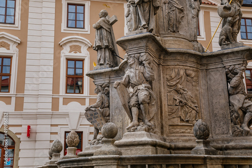 Kutna Hora, Central Bohemia, Czech Republic, 5 March 2022: Plague Column of Virgin Mary Immaculate, column and baroque statues of saints and apostles, medieval architecture gothic and renaissance
