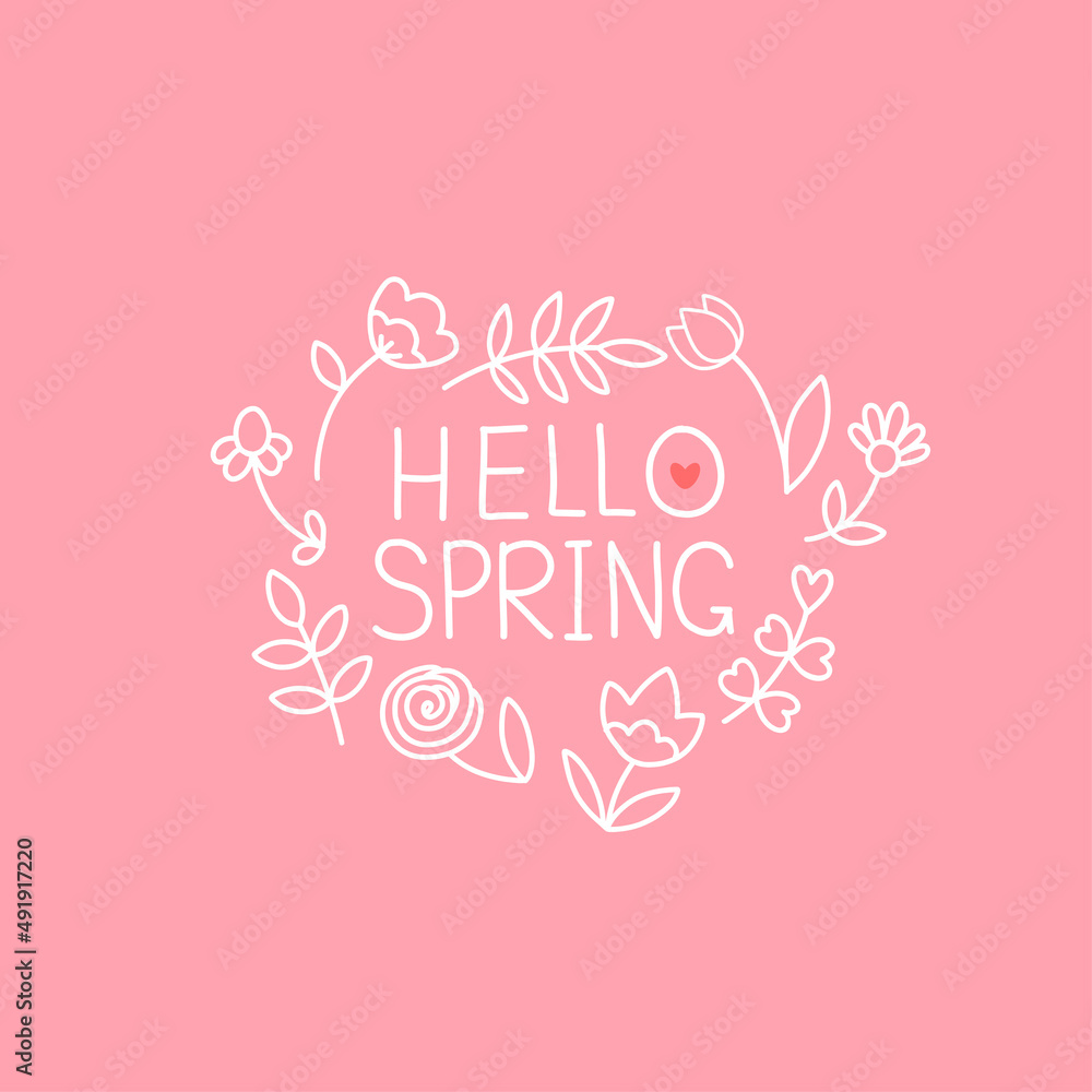 Hello spring, spring set, flat design, vector