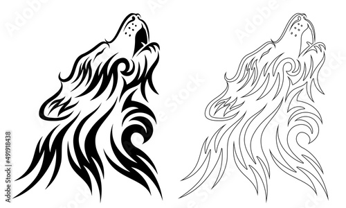 Fototapeta Naklejka Na Ścianę i Meble -  howling wolf face tribal tattoo design line