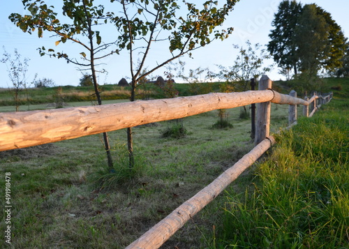 wooden fence on the farm. summer. village. Ukraine.