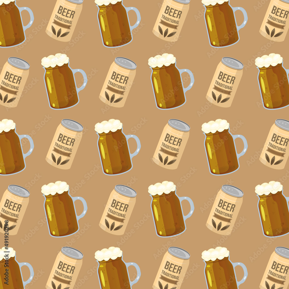 Seamless Beer Drink Concept Background Illustration Vector Food Stock 
