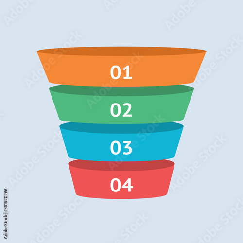 Funnel diagram four steps template vector, clipart image isolated on white background