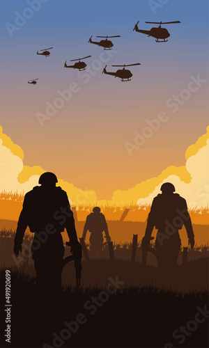 soldiers and helicopters scene