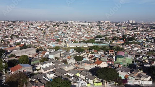 Aerial drone footage in the Itaim Paulista region east of São Paulo