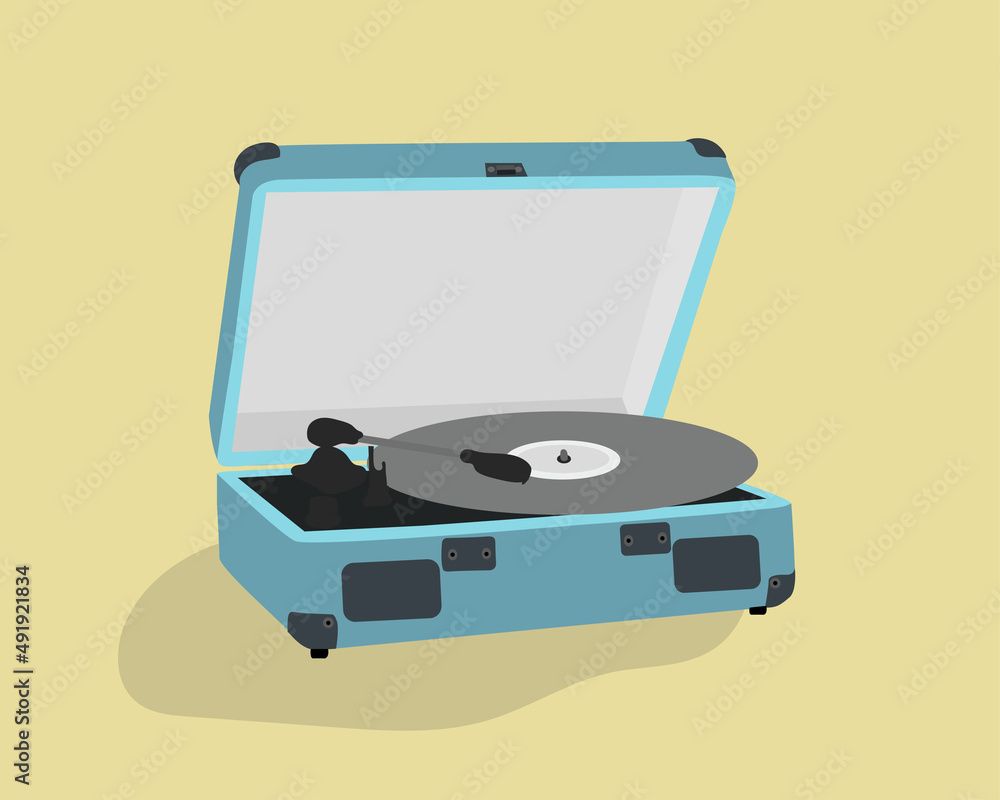 Fototapeta premium turntable cartoon with yellow background
