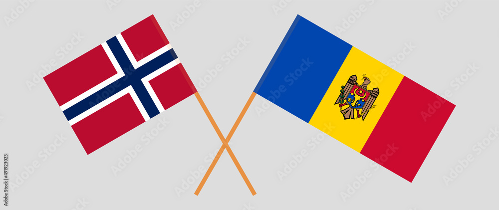 Crossed flags of Norway and Moldova. Official colors. Correct proportion