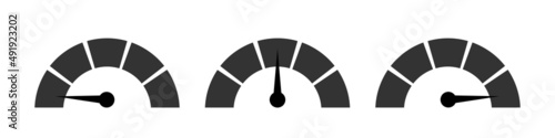 Set of speedometers. Car speed indicator black icons isolated on white background. Vector clipart.