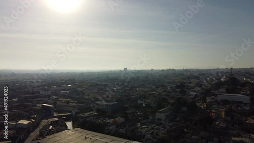 Aerial drone footage in the Itaim Paulista region east of São Paulo