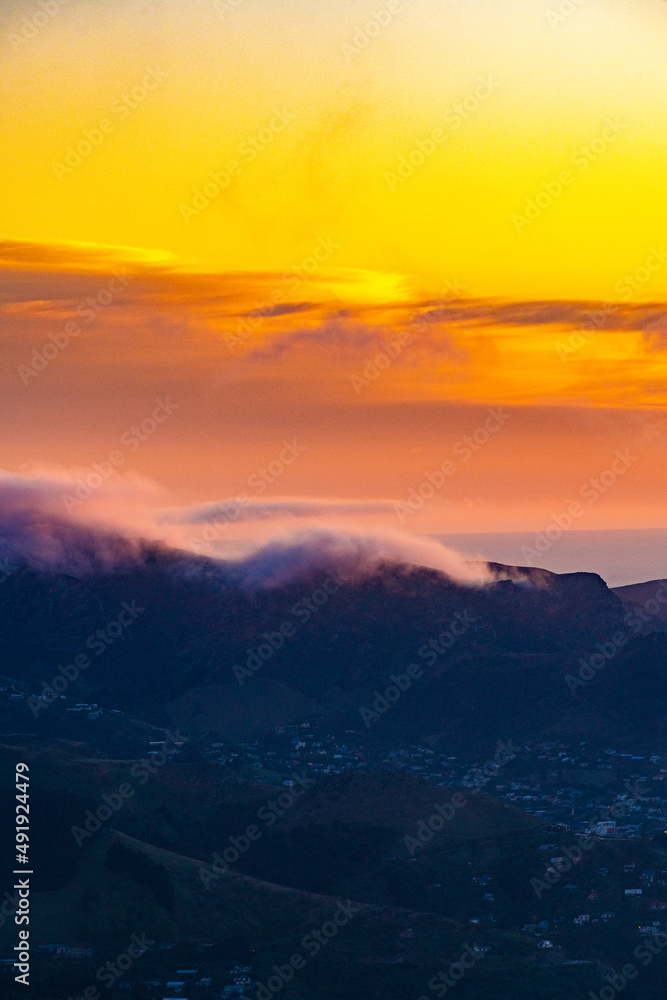 Mountain scenery during sunset in New Zealand