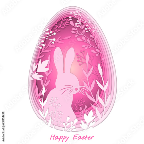 Happy easter card with rabbit egg cutout pink