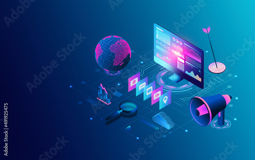 Media Buying Platform and Programmatic Marketing Concept - 3D Illustration photo