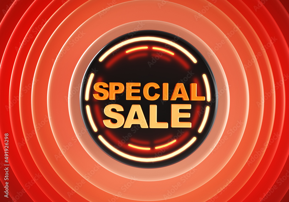 SPECIAL SALE word on Red circle background. 3d rendering. Illustration for advertising