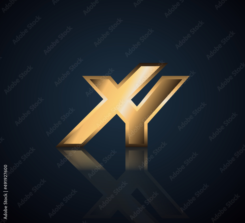 Obraz premium Modern Initial logo 2 letters Gold simple in Dark Background with Shadow Reflection XY