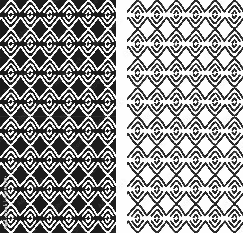 Set of seamless patterns with geometric shapes on a neutral background. Vector illustration for textile and packaging