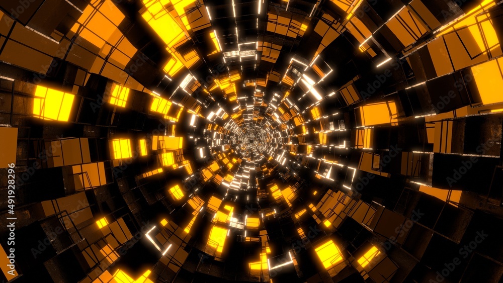 Vj トンネル キューブ サイバー空間 デジタル 黄色 別verあり Stock イラスト Adobe Stock