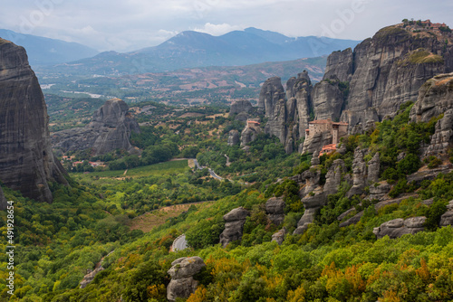 Top view of the ancient monasteries of Meteora, Greece.