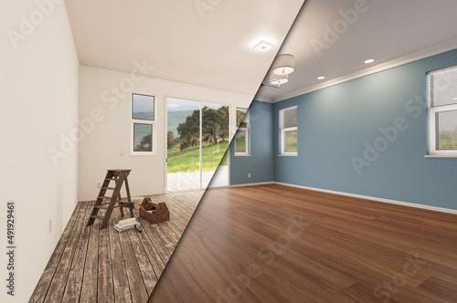 Unfinished Raw and Newly Remodeled Room of House 