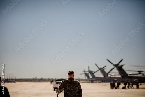 Soldier Standing on Tarmac at Miramar Military Base in San Diego photo