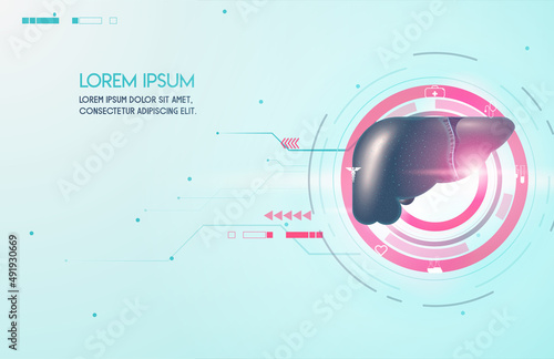 Liver is a human internal organ. Design with low poly technique. Dots joined in a polygonal triangle of red color. Background vector illustration art of a health medicine icon.