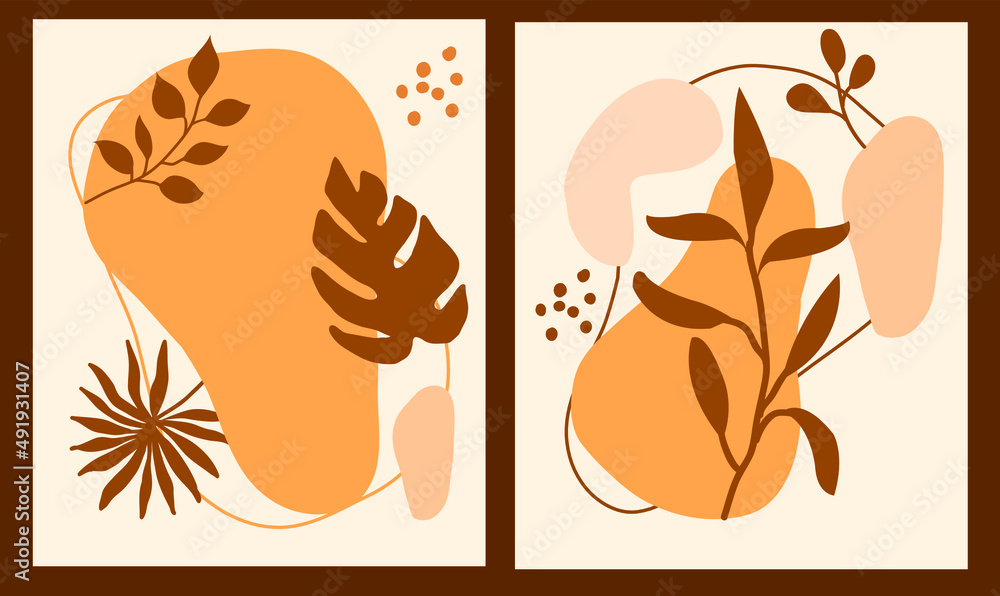 Leaf and flower pattern design in brown tones. Vector illustration modern design.