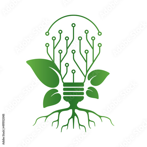 Eco friendly or green energy concept of abstract circuit bulb and plant combination that can be used in companies such as innovative and eco friendly electronic device manufacturers